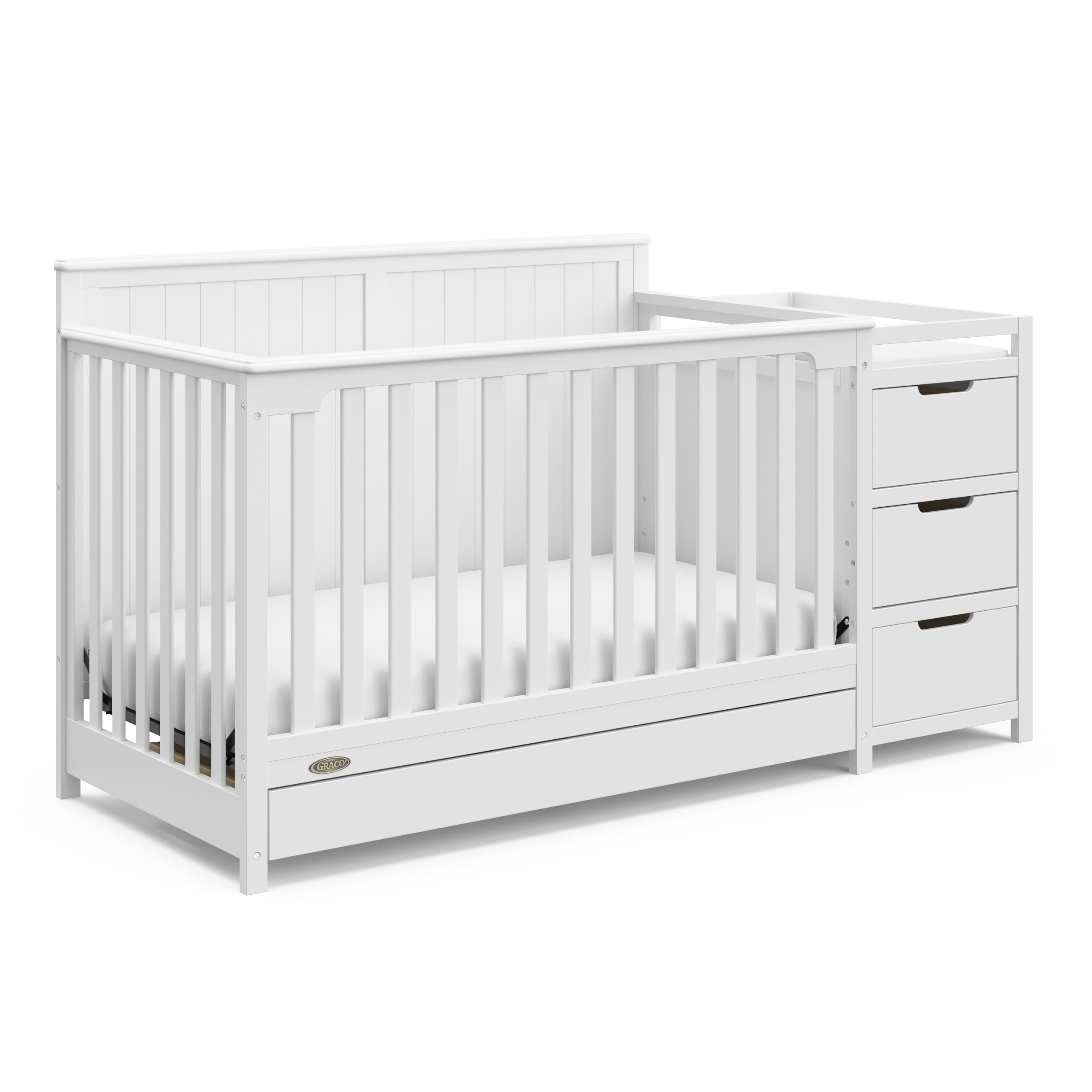 Lit de bébé convertible 5 en 1 avec tiroir et table à langer Hadley de Graco, Blanc