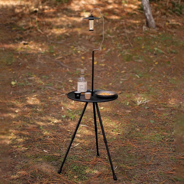 Dvkptbk Tables Rondes Pliantes d'Extérieur en Alliage d'Aluminium Petites Tables Rondes Pliantes d'Extérieur en Aluminium Table Basse de Camping Noire Portable à Hauteur Réglable Légère Camping et Randonnée