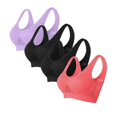 Pisexur 4 Pack Womens Bras High Impact Sports Bras Solid Color Everyday Bralettes Wirefree Seamless Workout Yoga Underwear Comfy Breathable Full Coverage Plus Size Bras for Women S-6XL