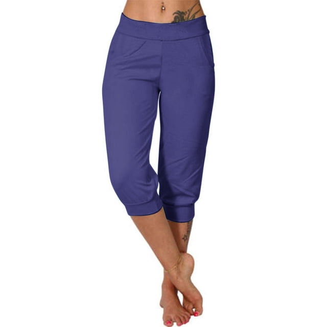 Timegard Womens Sweatpants Capri Pants Cinch Bottom Solid Color Cropped Joggers Workout Pants with Pockets