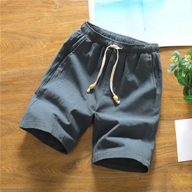 Styesk Mens Shorts Man Solid-Color Casual Pocket Cotton-Linen Drawstring Elastic-Waist Half Shorts Pants