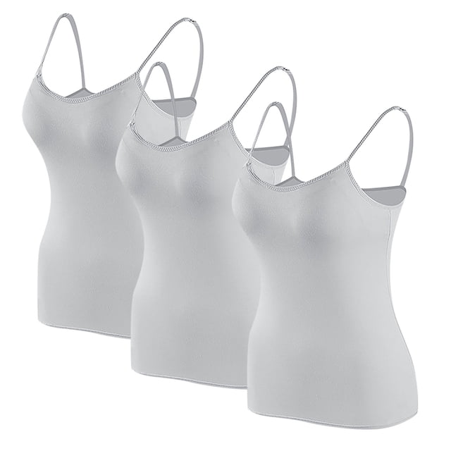 Timegard Camisoles pour Femmes 3 Pcs avec Soutien-Gorge Intégré Col Rond Bretelles Spaghetti Ajustées Douces Maillots de Corps Décontractés Hauts de Pyjama