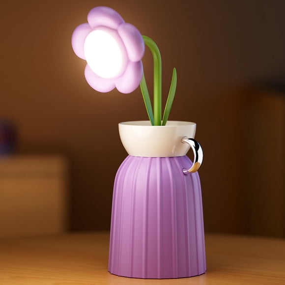 Unique Wireless Flower Desk Lamp with Flexible Gooseneck, Rechargeable LED Lamp with USB Charging Port, 3 Color Modes and Stepless Dimming for Office Decor