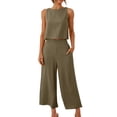 thumbnail image 1 of Birdeem Ensemble Mode Femme 2 Pcs Blouse Sans Manches Col Rond + Pantalons à Poches Amples, 1 of 7