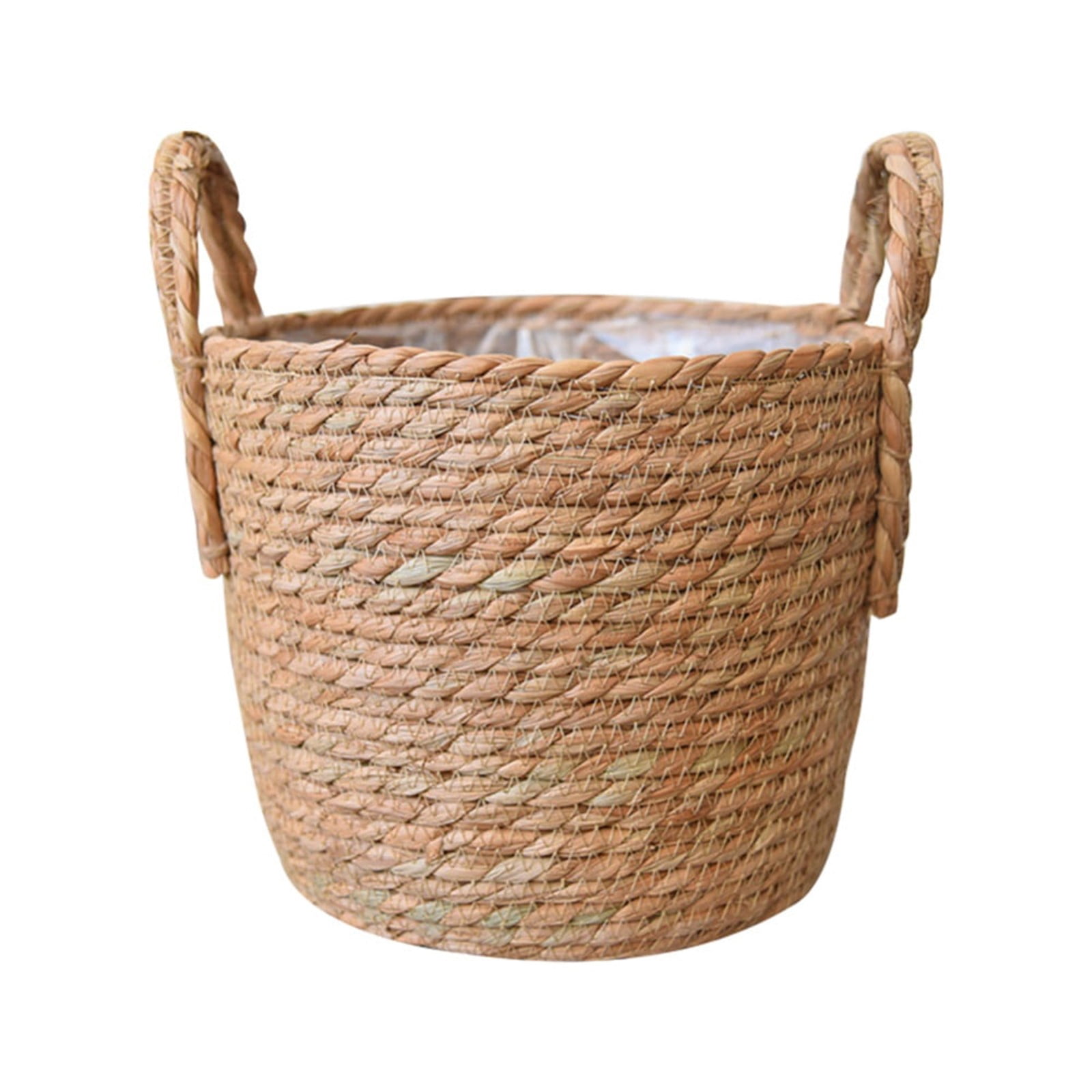 Woven Straw Flower Pot With Plastic Liner, Seagrass Planters Basket, Garden Plant Pot Containers Wicker Rattan Vase Sundries Organizer Storage Bins for Indoor Outdoor Plants Vintage Decor, 9.84x7.87"