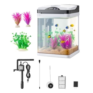 VEVOR 2 Aquarium du réservoir de poisson de Gallon LED Verre clair carré intelligent 7 Couleur auto-nettoyage