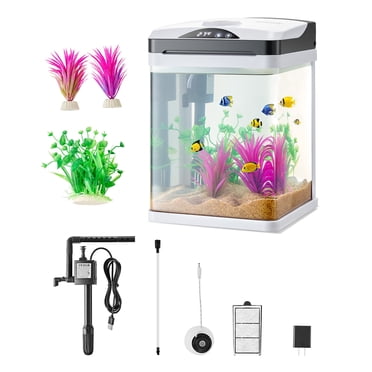 VEVOR 2 Gallon Fish Tank Aquarium LED Smart Square Clear Glass 7 Color Self Cleaning