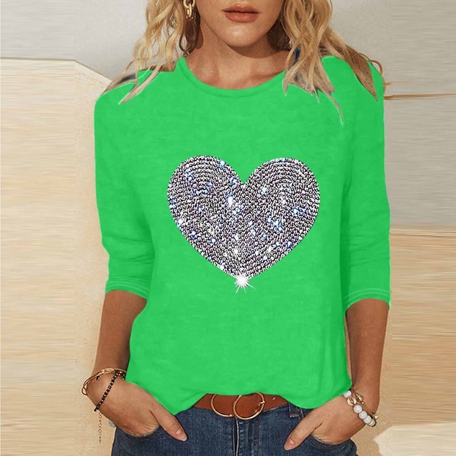 Mefallenssiah Blouses pour Femmes 2024 Mode Féminine T-Shirt Imprimé Manches 3/4 Blouse Col Rond Hauts Décontractés