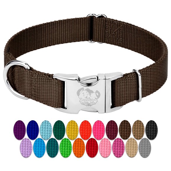 Country Brook Petz Premium Nylon Dog Collar with Metal Buckle for Small Medium Large Breeds - Vibrant 30+ Color Selection (Extra Large 1 Inch Brown)
