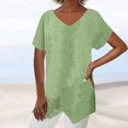 thumbnail image 2 of Timegard Tops for Women Cotton Linen V Neck Short Sleeve Irregularly Tee Casual Solid Color Lightweight, 2 of 6