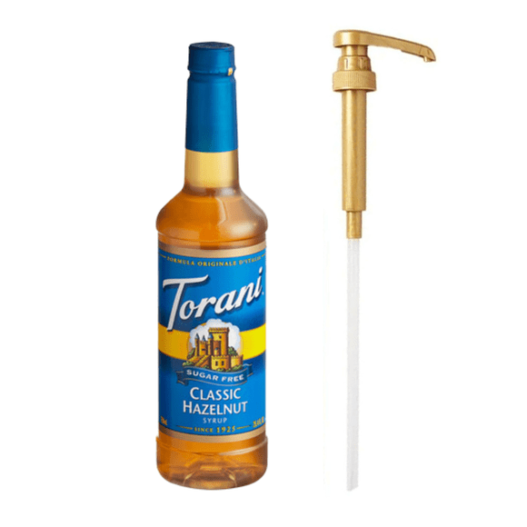 Torani Sans Sucre Classic Sirop Aromatisé à la Noisette en Plastique 750 ml Pompe Doseuse Bonus