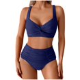 thumbnail image 1 of Swiftwear Women's Two-Piece Swimsuit Set with Cross-Front High-Waisted Top and Textured Ruffled Bikini Bottoms, Form-Fitting Stretch Design Navy S, 1 of 9