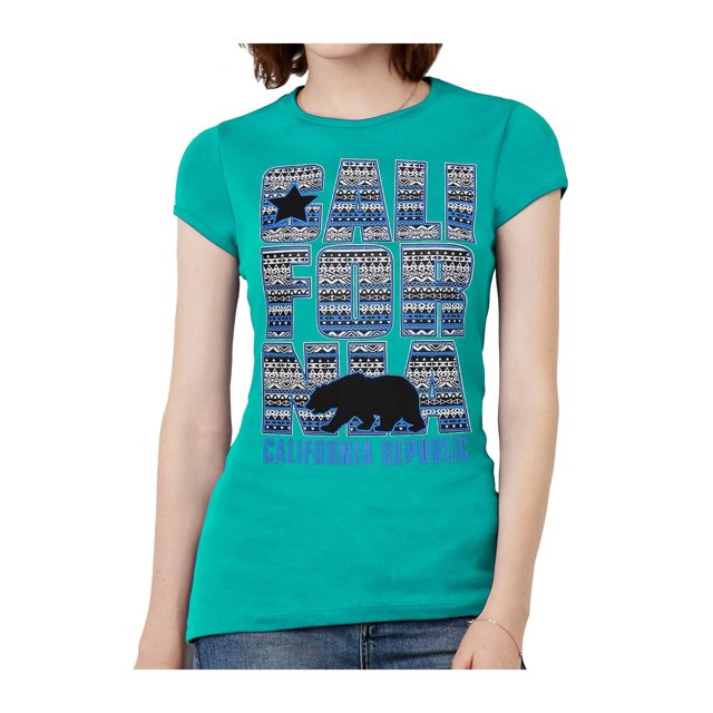 Femmes Californie République Bleu Tribal Motif Noir T-Shirt - Sarcelle - Grand