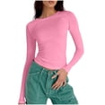 thumbnail image 1 of Dealovy Womens Long Sleeve Shirts Crew Neck Basic Crop Tops Slim Fitted Solid Color Going out Tops, 1 of 5