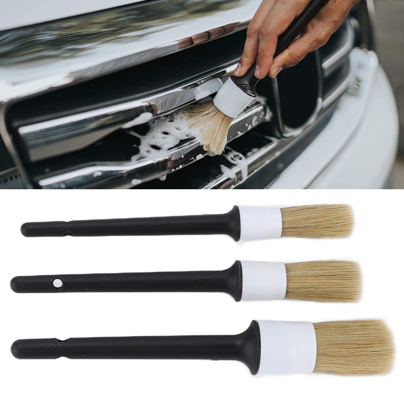 Ensemble de Brosses de Nettoyage Auto, 3 Pcs Kit de Brosses de Nettoyage Intérieur de Voiture Haute Performance