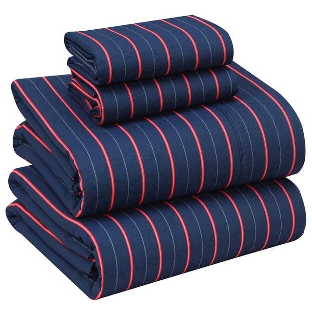 RUVANTI 100% Cotton Sheets – King Size Percale Bedding, Cooling & Breathable Floral Design, Durable with a Crisp, Soft & Comfortable Feel, 16" Deep Pocket, 4-Piece Set, Nautical