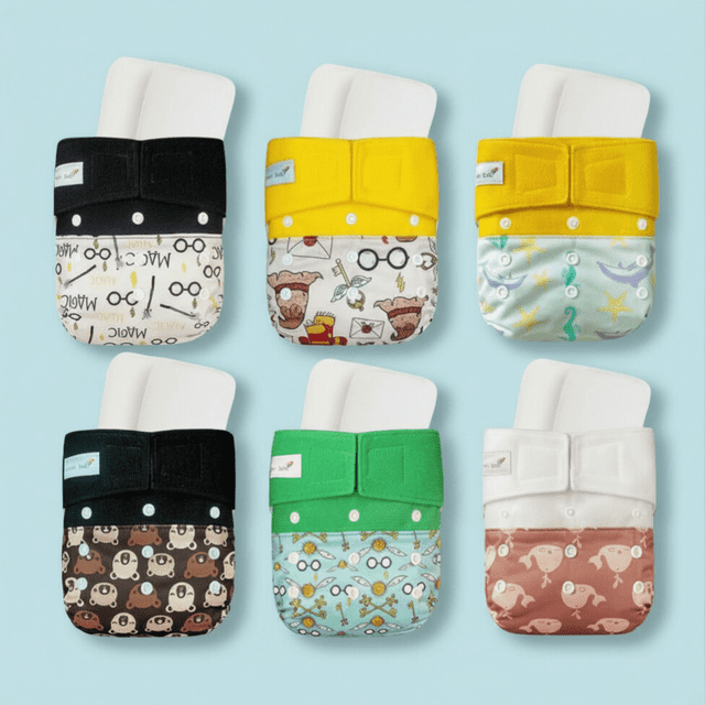 Kawaii Baby Ensemble de Couches en Tissu Taille Unique – 6 Couches Robustes HD3 et 12 Inserts Absorbants