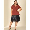 thumbnail image 3 of Unique Bargains Women's Plus Size Spring Relaxed Floral Chiffon Flared Short Sleeve Tops Caramel 2X, 3 of 5
