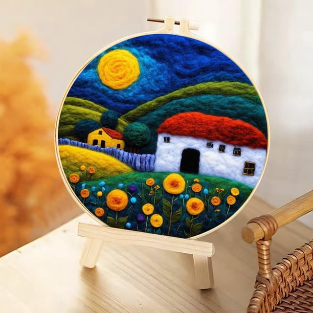 Vrorvz Beginner-Friendly Wool Felts Painting Needle Felts Kit with Embroidery Frame and Materials Suit DIY Craft Set for Home Decoration and Gift Suit Pack for Crafters