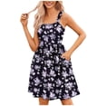 thumbnail image 1 of Pisexur Robes d'Été pour Femmes Robe Bohème à Imprimé Floral Sans Manches à Encolure Carrée à Larges Bretelles Robe Midi Tunique Taille Haute Robe Trapèze Mini Décontractée Élégante Fluide Hawaïenne de Plage avec Poche, 1 of 5
