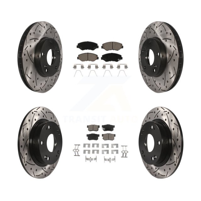 Transit Auto Front Rear Coated Drilled Slotted Disc Brake Rotors and Ceramic Pads Kit for Car Honda Civic Acura ILX KDC-100417