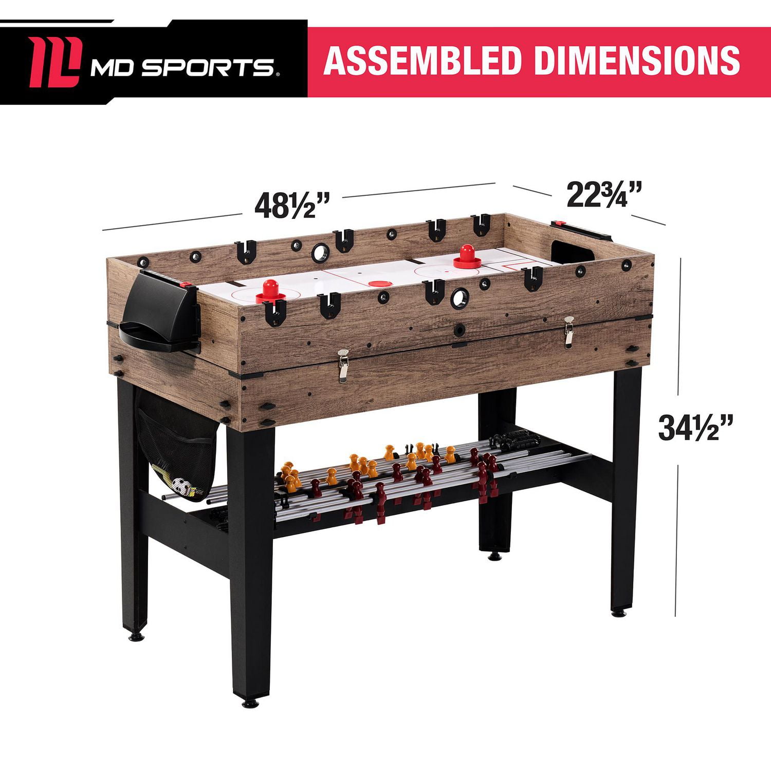 Table de jeu combinée de 48 po, air hockey, baby-foot et billard, table multi-jeux par MD Sports
