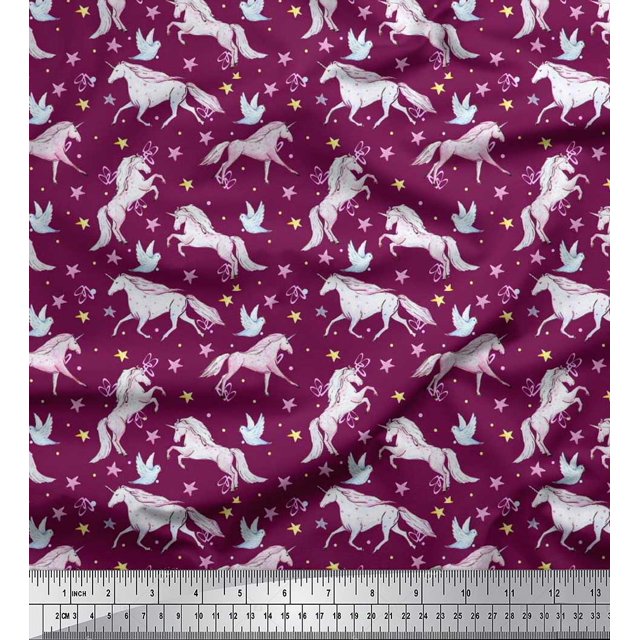 Soimoi Poly Georgette Fabric Dot,Star & Unicorn Animal Print Fabric by Yard 52 Inch Wide