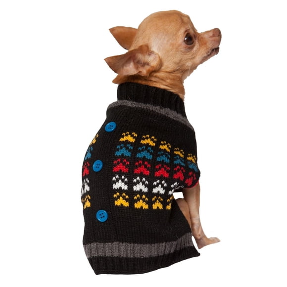 Holiday Time Black Paw Cardigan Dog Sweater