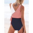 thumbnail image 2 of Maillot de Bain une Pièce pour Femmes, Enveloppant, à Blocs de Couleur, avec Nœud Latéral, Rose Noir, TG, 2 of 6
