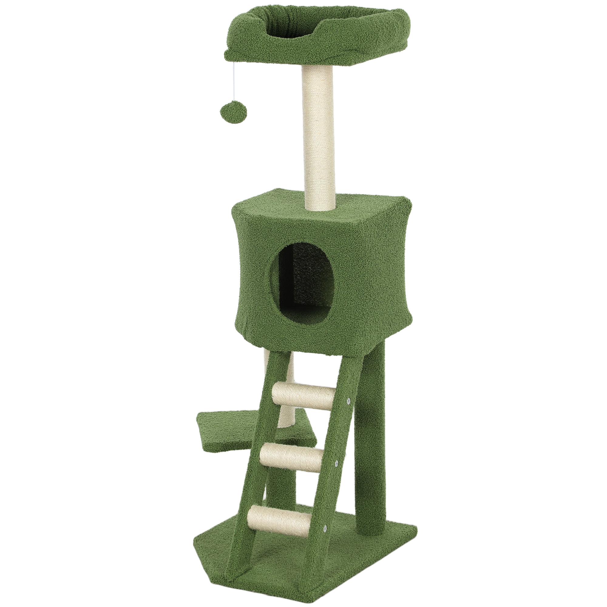 CoSoTower 47" Tall Cat Tree Tower with Condo, Ladder, Scratching Posts and Hanging Ball, Green