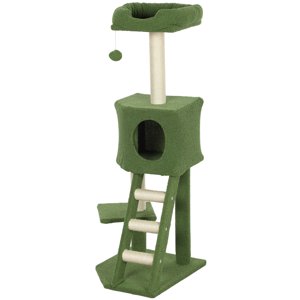 CoSoTower 47" Tall Cat Tree Tower with Condo, Ladder, Scratching Posts and Hanging Ball, Green