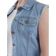 thumbnail image 4 of Womens Distressed Denim Button Up Sleeveless Crop Vest, Blue, Small, 4 of 5