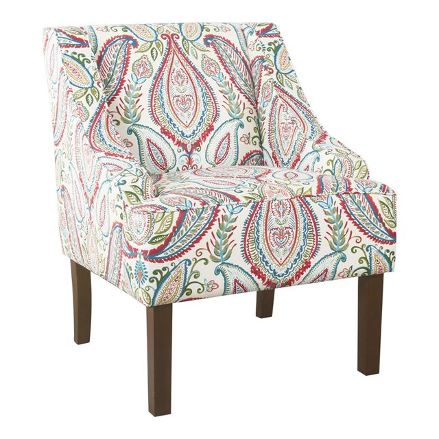HomePop Traditional Wood and Fabric Swoop Accent Chair in Multi-Color