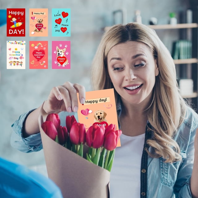 Fasiaou 6 Pcs Set Valentine's Day Greeting Card Romantic Gratitude Friendship Card Baking Flower Small Greeting Card 6x4 Inch Valentine's Day Greeting Card,As Show