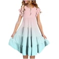 thumbnail image 2 of Tranfacy Robes d'Été pour Ados, Robes pour Filles Taille 10-12, Robe d'Été pour Filles 6-15 Mode Robe à Dégradé de Couleurs avec Poches Manches Courtes Col Rond Robe Trapèze, 2 of 5