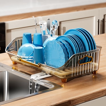 LSLJS Dish Drying Rack with Drainboard Dish Drainers for Kitchen Counter with Sink Spout Dish Strainers with Utensil Holder, Draining Bowl Rack