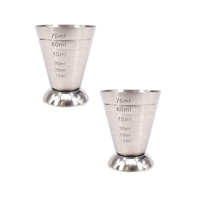 Oleegame 2PC Glass Bottle Measuring Cup Cocktail Jigger Stainless Steel Graduated Cup For Liquid Or Dry Mini Shot Glass Up To 2.5oz 75ml Silver Silver