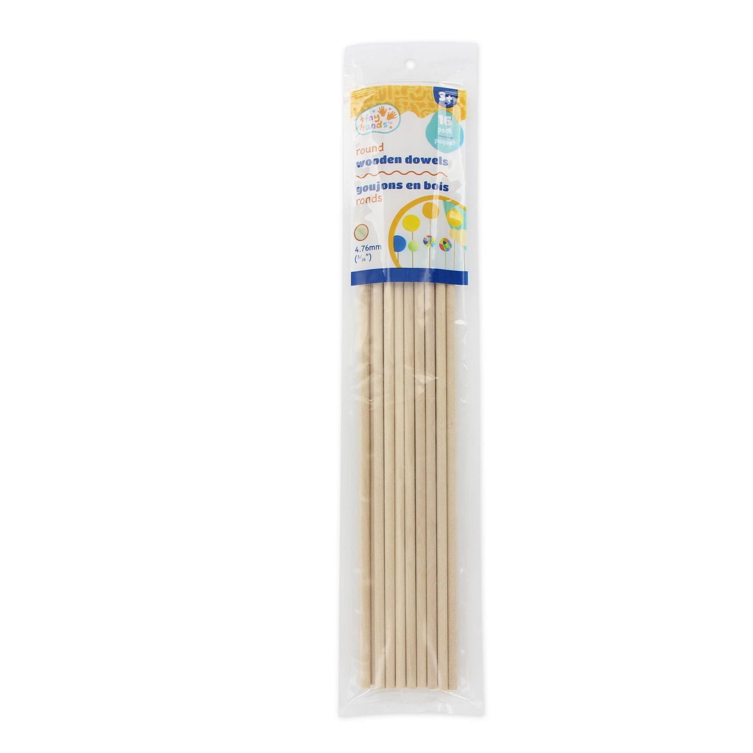 TINY HANDS Smooth en bois rond Dowels - 16 pièces, 4.8 mm (0.19 po) × 304.8 mm (3/16 po × 12 po)