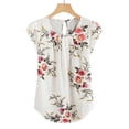 thumbnail image 1 of SMihono Hauts pour Femmes Été Chic Décontracté T-Shirt Décontracté pour Femme à Col Rond Fleur Plissé Ajusté Imprimé Manches Courtes Haut T-Shirt Oversize pour Femmes, 1 of 5