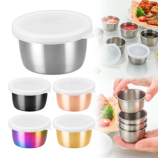 1pcsDressing Containers To Go Small Leakproof Reusable Stainless Salad Dressing Container With Lids | Easy To Open Dipping Cups Small Condiment For Lunch