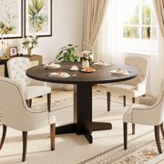 Round Dining Table for 4-6 People, 47" Wood Kitchen Table with Sturdy Pedestal Base, Farmhouse Circle Dinner Tables for Dining Room, Living Room, Apartment