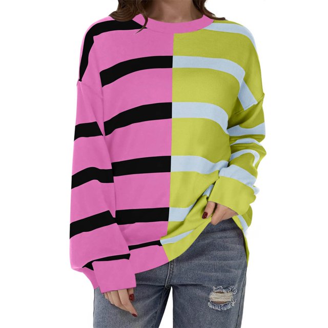 Rbaofujie Chandails Légers pour Femmes Chandails à la Mode Décontractés Imprimés à Col Rond à Manches Longues Chandail à Enfiler Hauts Chandails à Capuche Graphiques Rose Vif pour Femmes