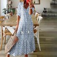 thumbnail image 2 of Penkiiy Women Boho Summer Dress 2024 Frill Short Sleeve Tassel V Neck Ruffle Flowy A-Line Maxi Dresses L Sky Blue, 2 of 6