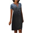 thumbnail image 1 of Robes à Manches Courtes pour Femmes, Teinture sur Nœuds Floral, Col en V, Robe Midi Évasée, Été, Décontractée, Coupe Ample, Robe à Enfiler Longueur Genou, 1 of 6