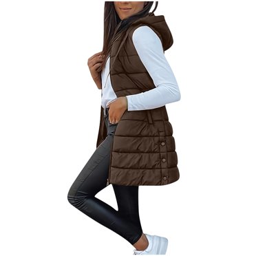 Besolor Womens Long Puffer Jacket Vest Sleeveless Hooded Lightweight Quilted Jackets Winter Warm Zip up Coat Outerwear
