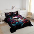 thumbnail image 3 of Erosebridal Hippie Skull Skeleton Bedding Comforter Set, Happy Halloween Down Comforter, Reversible 2 Pieces, 3 of 8