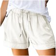 thumbnail image 1 of AherBiu Plus Size Women's Casual Drawstring Elastic Waist Boho Shorts with Pockets, Large, 1 of 7