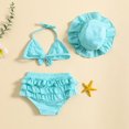 thumbnail image 3 of Gupgi 3Pcs Baby Girl Bikini Set 6 12 18 24 Months Infant Solid Color Swimsuits Halter Triangle Tops+Ruffle Bottoms+Sun Hat Bathing Suit Swimwear, 3 of 9