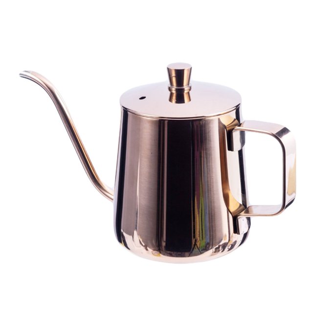 Pour Over Gooseneck Water Kettle Coffee Swan Neck Stainless Steel Drip Coffee Maker by CPX. Features a sleek brass finish with a swan neck spout for precise pouring. Made of high-quality 304 stainless steel, BPA-free, with an easy-grip handle. Ideal for brewing drip coffee or tea. Capacity options include 350mL (3.35x3.35 inches) and 600mL (3.54x4.45 inches).