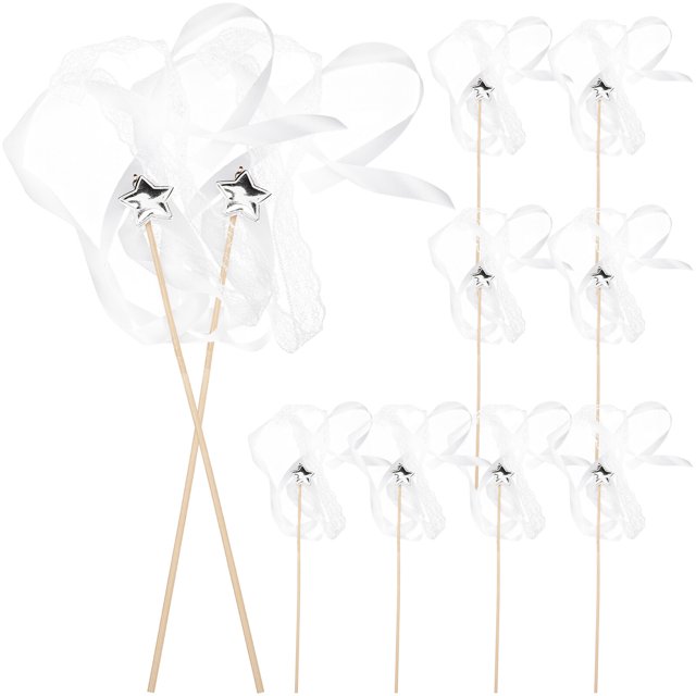 GOOHOCHY 10Pack Ribbon Stick Wand Streamers White Wood Photography Props for Weddings